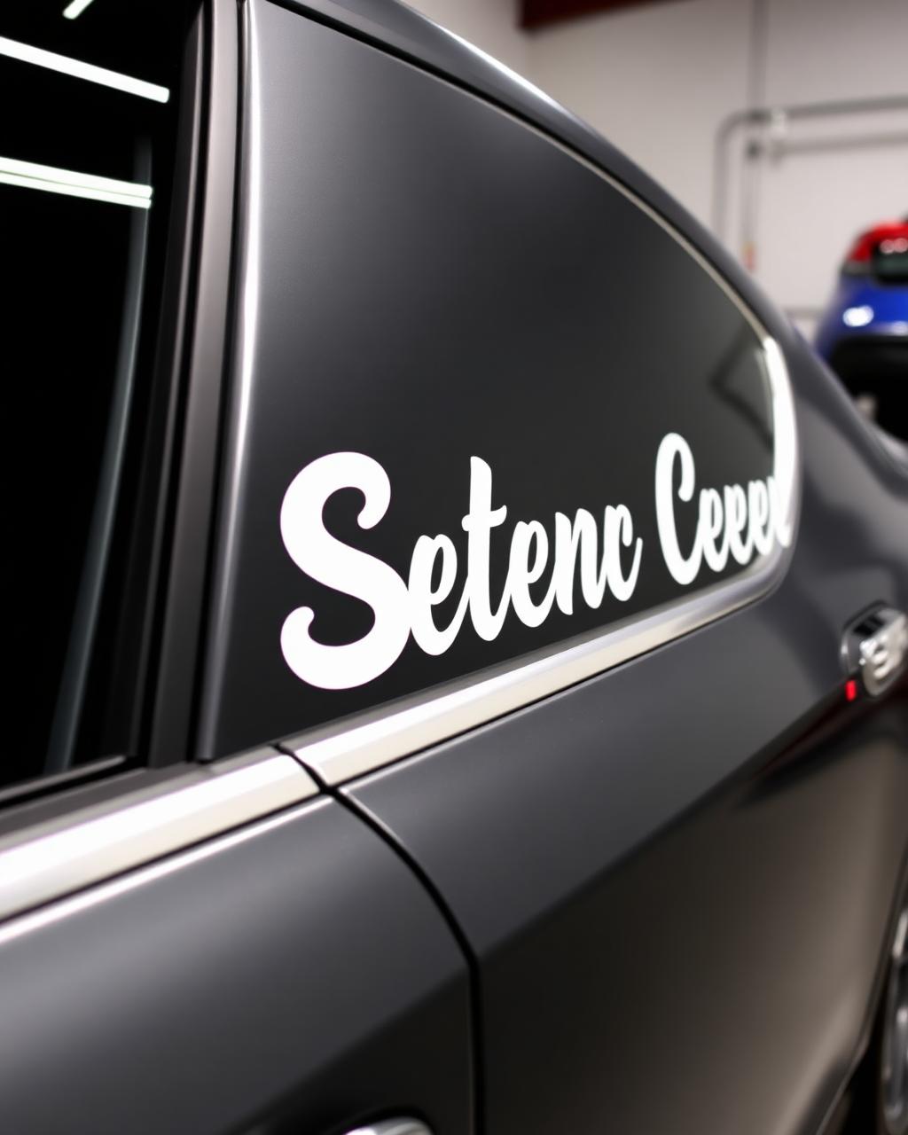 Detalle de lettering personalizado en la puerta de un auto