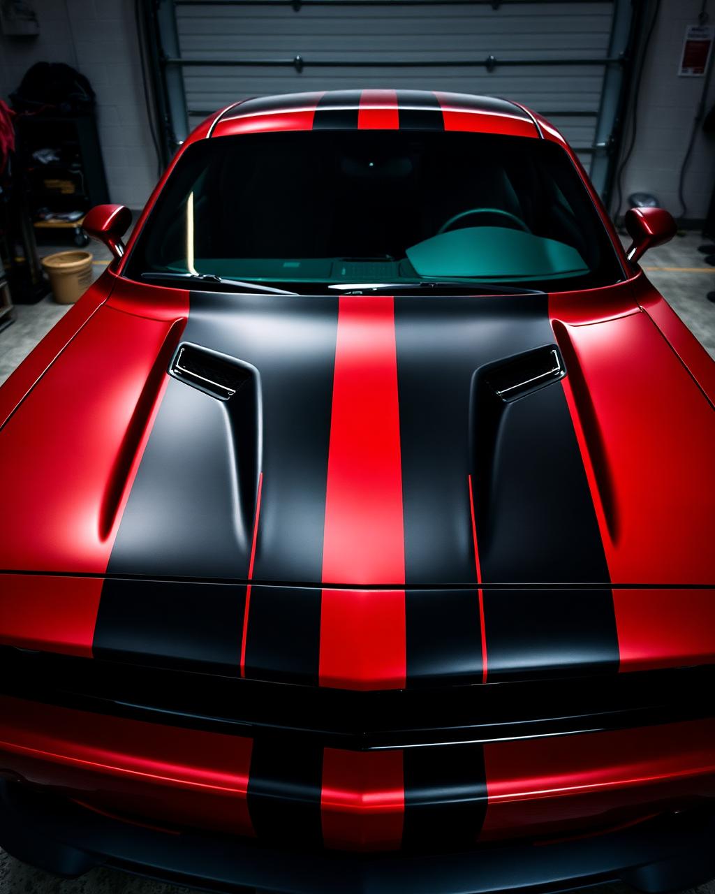 Cofre de muscle car con franjas de carreras en vinyl
